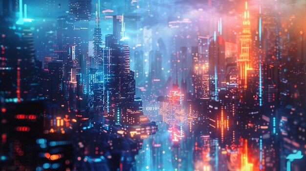 Futuristic Neon Cityscape with Skyscrapers