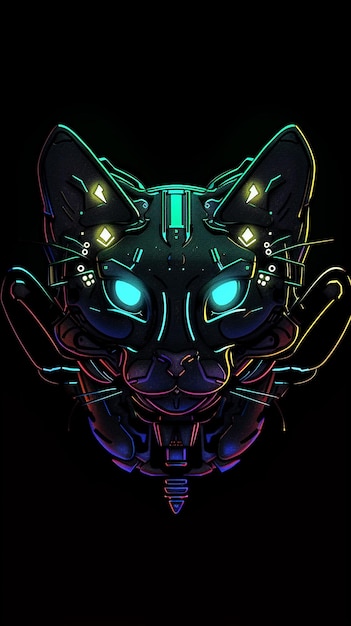 Futuristic neon cyber cat in cyberpunk style