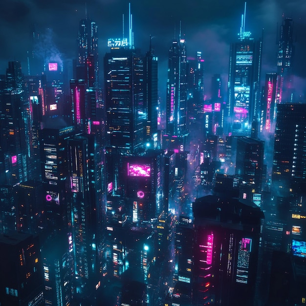 Futuristic Neon Cyberpunk Cityscape at Night