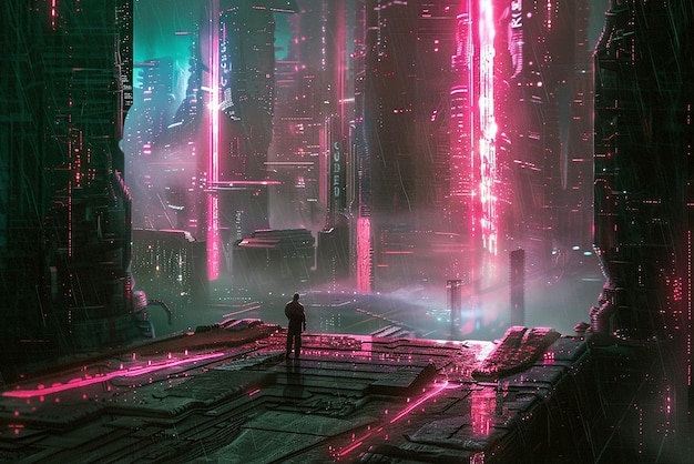 Photo futuristic neon cyberpunk wallpaper with dynamic high definition view