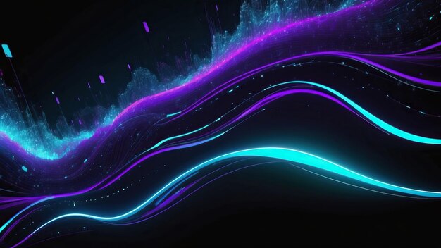 Futuristic neon cyberspace waves in glowing purple and cyan hues