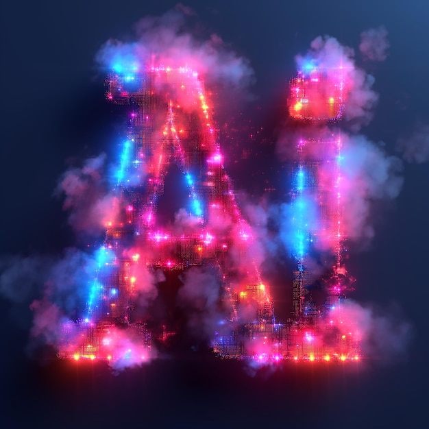 Futuristic neon font letter Ai on a dark background 3D rendering