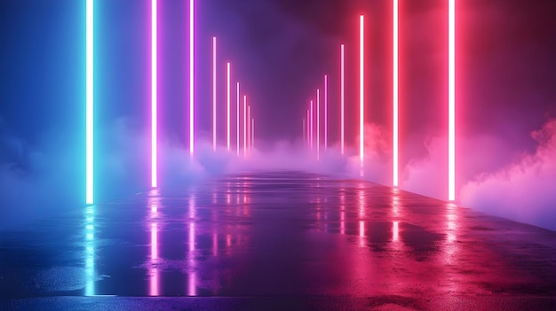 Futuristic Neon Glowing Backdrop with Ascending Digital Pathway