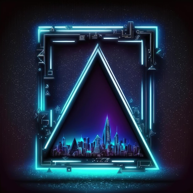 Futuristic of neon glowing in square shape of cityscape view