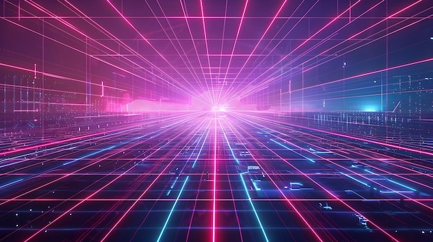 Futuristic Neon Grid Landscape for Tech and Gaming Interfaces