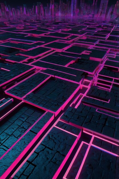 Photo futuristic neon grid vibrant geometric digital landscape in cyberpunk style generated ai