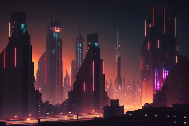 Futuristic neon landscape Neural network AI generated