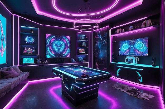 Futuristic Neon Lighting Vibrant Gaming Room Vibe