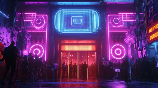 Photo futuristic neon nightclub entrance with vibrant lighting