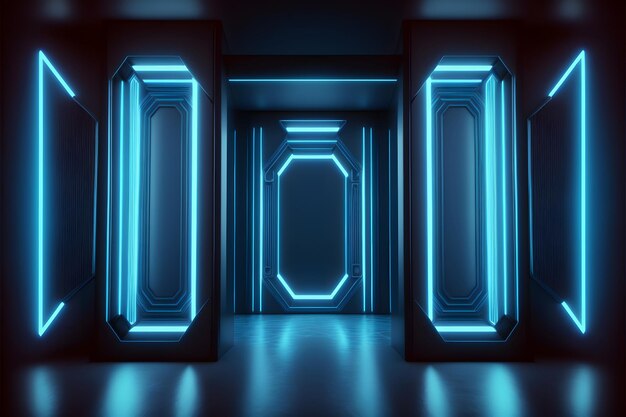 futuristic neon road 3d rendering