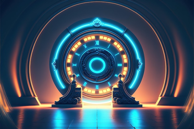 Futuristic neon time portal neon circle colorful neon Abstract neon background Dark scene with neon object in the center AI