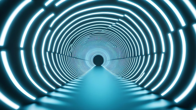 Photo futuristic neon tunnel abstract blue light 3d render