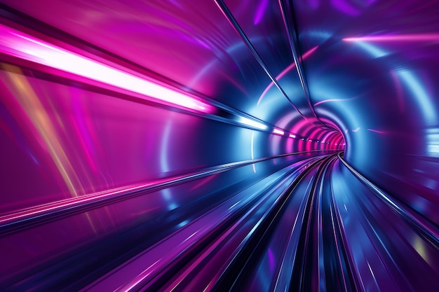 Futuristic Neon Tunnel with Motion Blur and Vibrant Colors