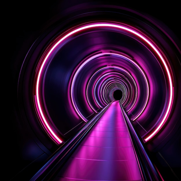 Photo futuristic neon tunnel with purple and pink glowing lights