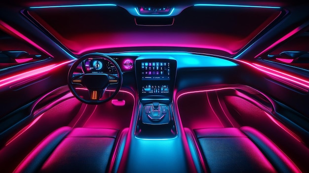 Futuristic NeonLit Car Interior Dashboard Image