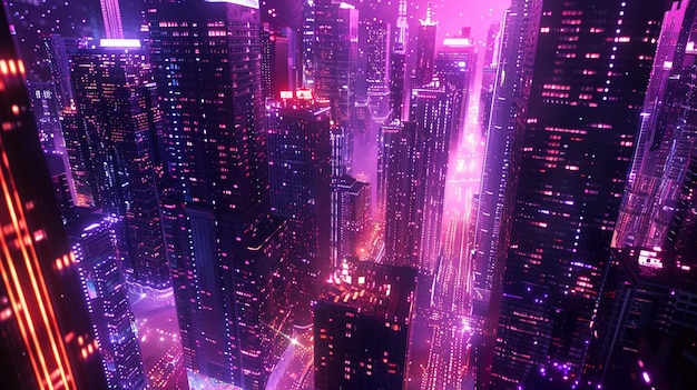 Futuristic Night Cityscape D Render with Neon Lights