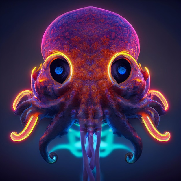 Futuristic octopus with neon lights