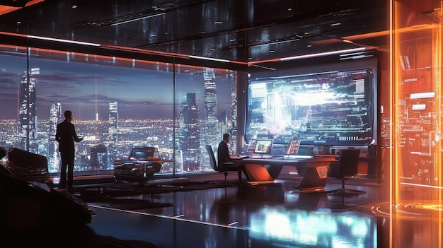 Photo futuristic office with city view