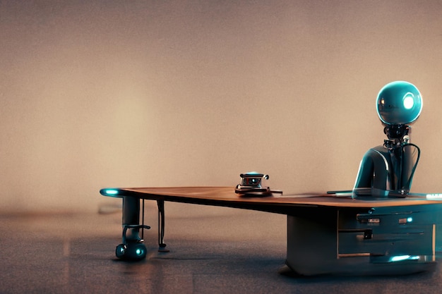 Futuristic office with robot manager worker Generative AI Not based on any actual scene or pattern