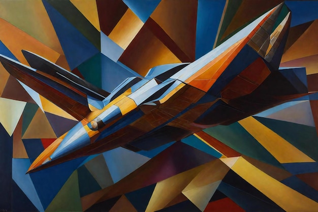 Futuristic origami airplane made of multicolored paper