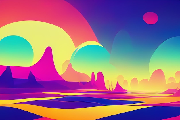 Photo futuristic pastels colorful retroinspired landscape views