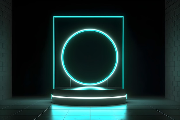 futuristic pedestal podium display with neon lights