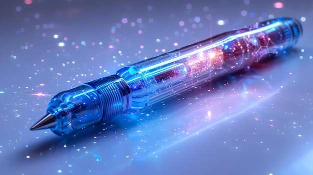 Futuristic Pen 3D Illustration Abstract Technology Design with Glowing Lights