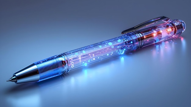 Futuristic Pen 3D Illustration Glowing Transparent Design