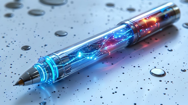 Futuristic Pen 3D Illustration with Blue and Red Lights