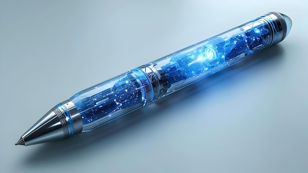 Futuristic Pen Illustration with Blue Glowing Circuits Inside