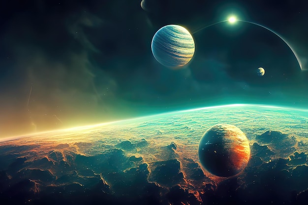 Futuristic Planets in Outer Space Beautiful Galaxy View Illustration