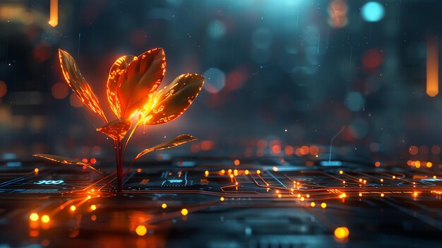 Photo futuristic plant growing on a circuit board