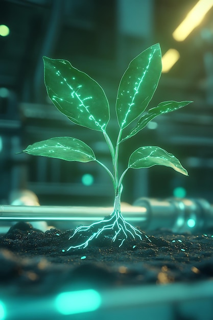 Futuristic Plant Growth Nature Meets Technology in Harmony