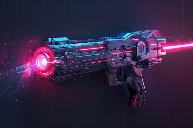 Futuristic plasma gun shooting a laser beam in cyberpunk style