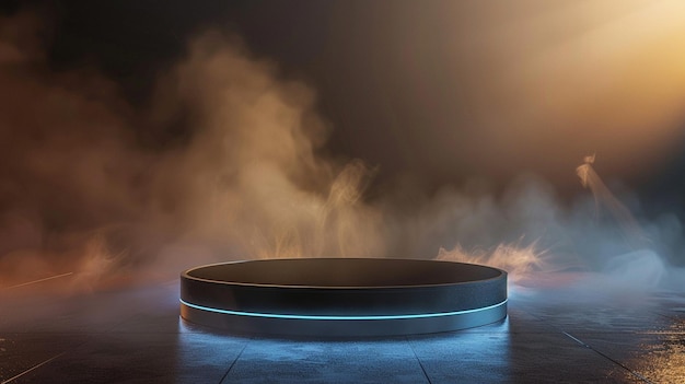 Futuristic Podium with Blue Light HighTech Image