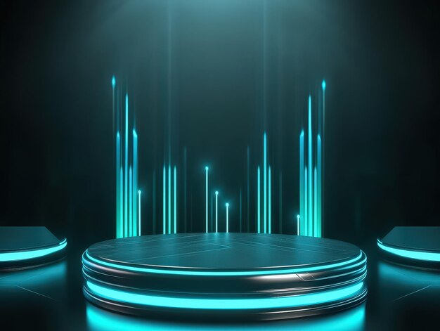 Photo futuristic podium with neon lights and abstract background