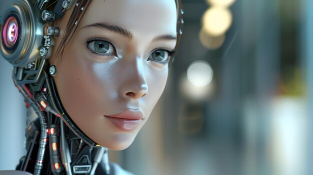 Futuristic portrait of an android robot woman or artificial intelligence face AI Generated