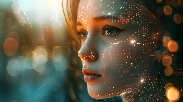 Futuristic portrait of an android robot woman or artificial intelligence face AI Generated