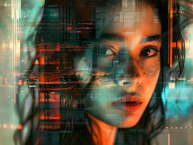 Futuristic portrait of an android robot woman Neural network AI generated art