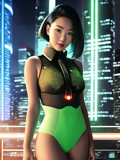 Futuristic portrait of asian woman wearing future cyber cloth generative art by AI