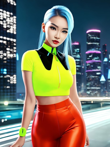 Futuristic portrait of asian woman wearing future cyber cloth generative art by AI