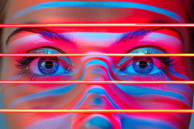 Photo futuristic portrait of a woman with neon stripes creating a hightech and bold visual