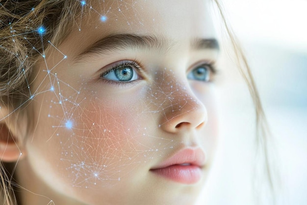 Futuristic portrait of young girl with high tech