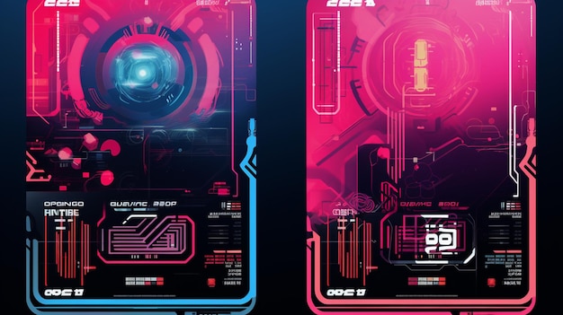 Photo futuristic posters with hud elements abstract cyberpunk banner