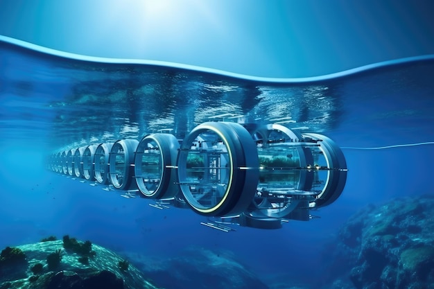 Futuristic power plant of the future in the ocean water energy