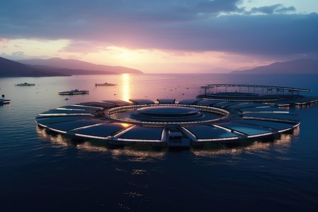 Futuristic power plant of the future in the ocean water energy