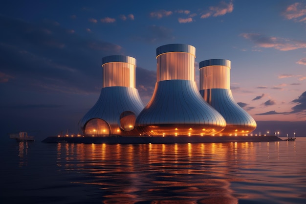 Futuristic power plant of the future in the ocean water energy