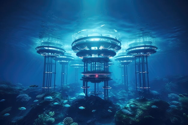 Futuristic power plant of the future in the ocean water energy