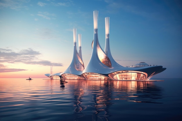 Futuristic power plant of the future in the ocean water energy