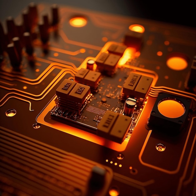 Futuristic printed circuit board PCB showcases advanced technology